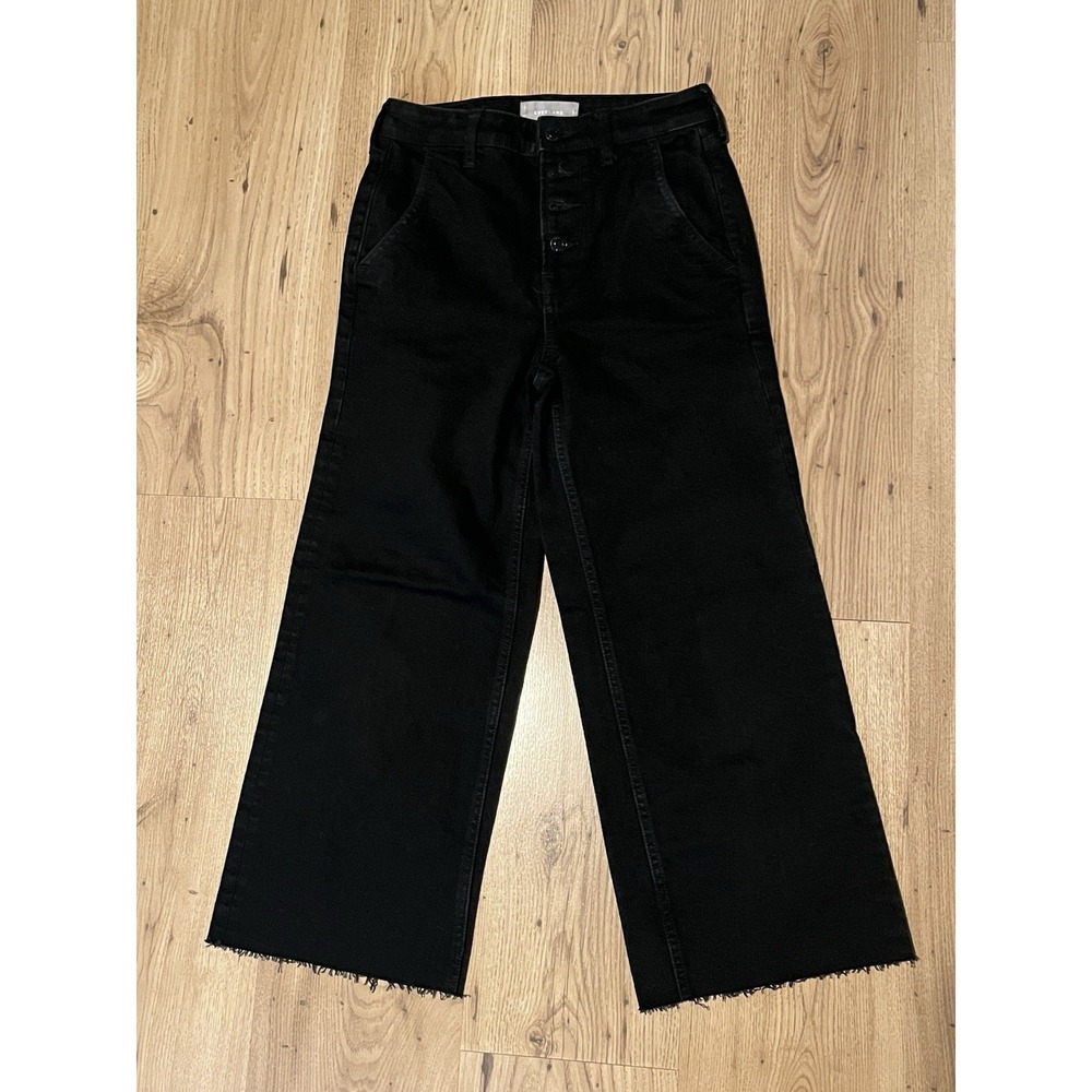 Everlane The Wide Leg Crop Jean Black High Rise Button Fly Raw Hem Stretch 26 - Picture 2 of 12